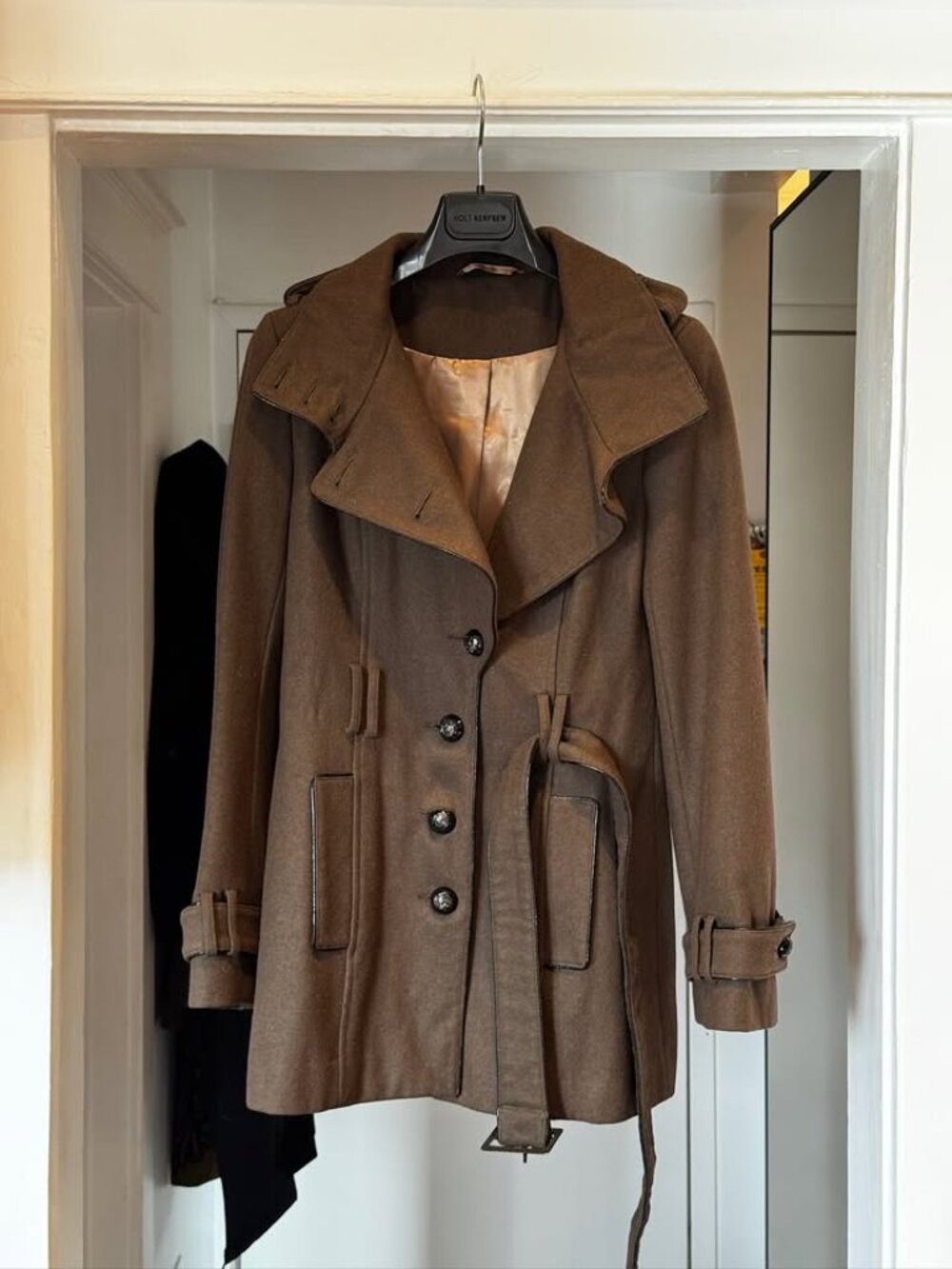 Topshop Deep Olive Wool Belted Coat